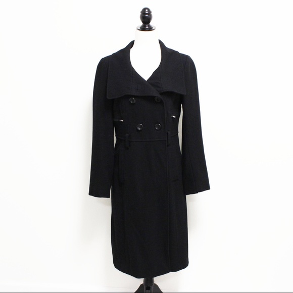 Guess Jackets & Blazers - Guess Wool Blend Black Long Double Breasted Coat